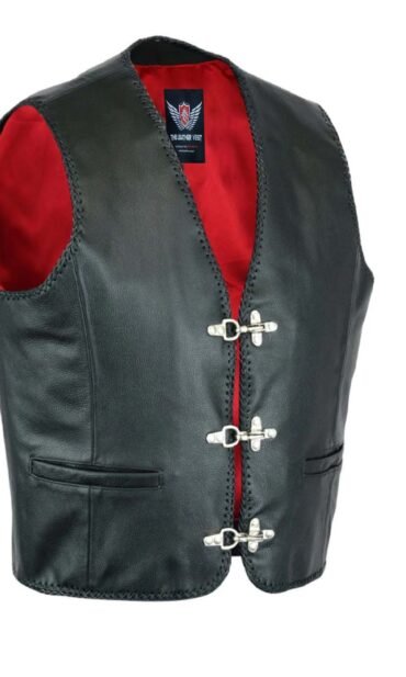 Biker Vest with Leather Braided Work at edges