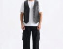 Men's black lightweight leather vest crafted from real soft cowhide with a classic button closure.