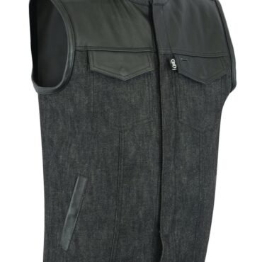 concealed carry denim vest with leather and denim combo