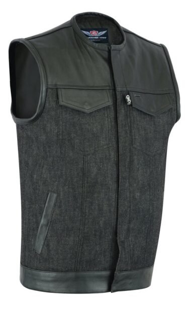 concealed carry denim vest with leather and denim combo