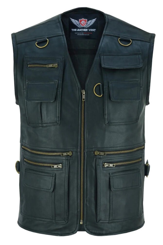 Maverick Utility Vest mens with Adjustable Side Straps in black leather