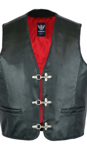 Biker Club Vest with fish buckle fastening and red interior