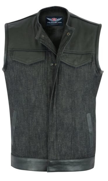 Denim Motorcycle Vest for Men with reinforced shoulder support