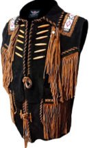 Black Western Leather Vest with with fringes