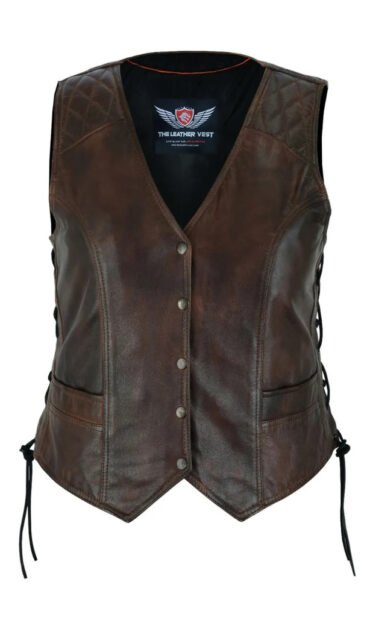 Ladies Motorcycle Riding Vest with Leather Side Laces