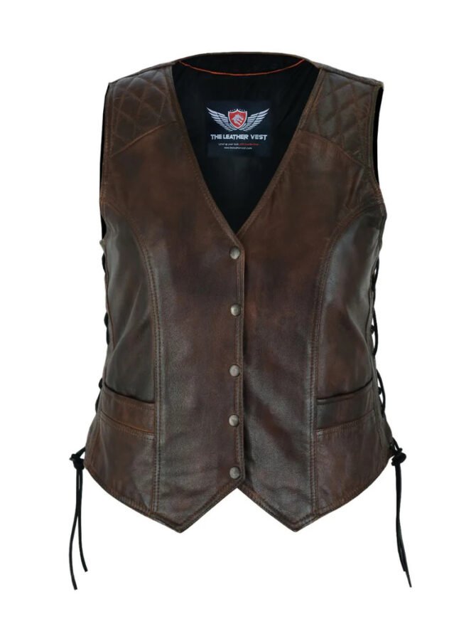 Ladies Motorcycle Riding Vest with Leather Side Laces