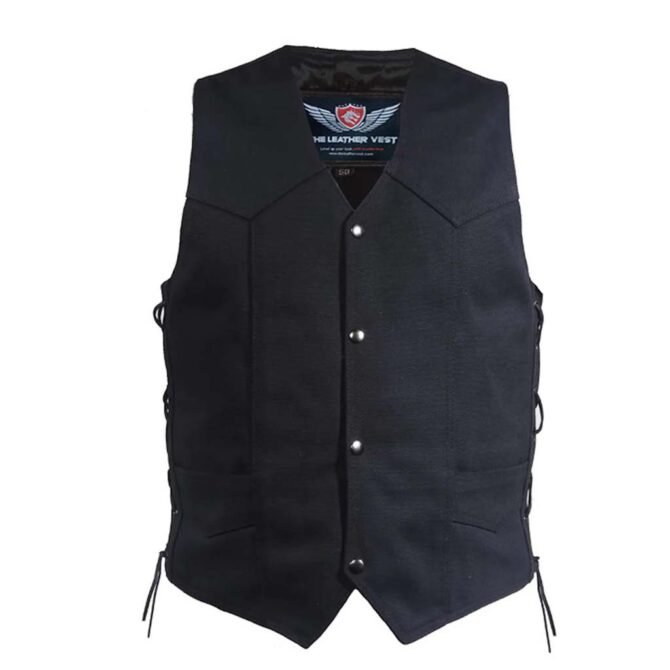 Denim Motorcycle Club Vest with adjustable side laces