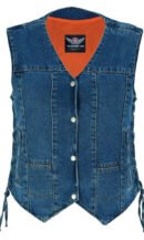 Denim Utility Vest with Side Laces for MC look and size adjustment