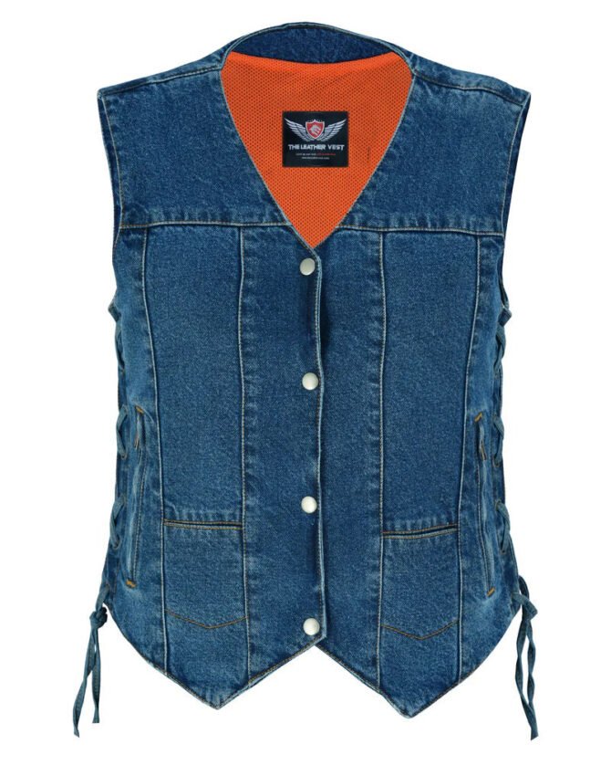 Denim Utility Vest with Side Laces for MC look and size adjustment